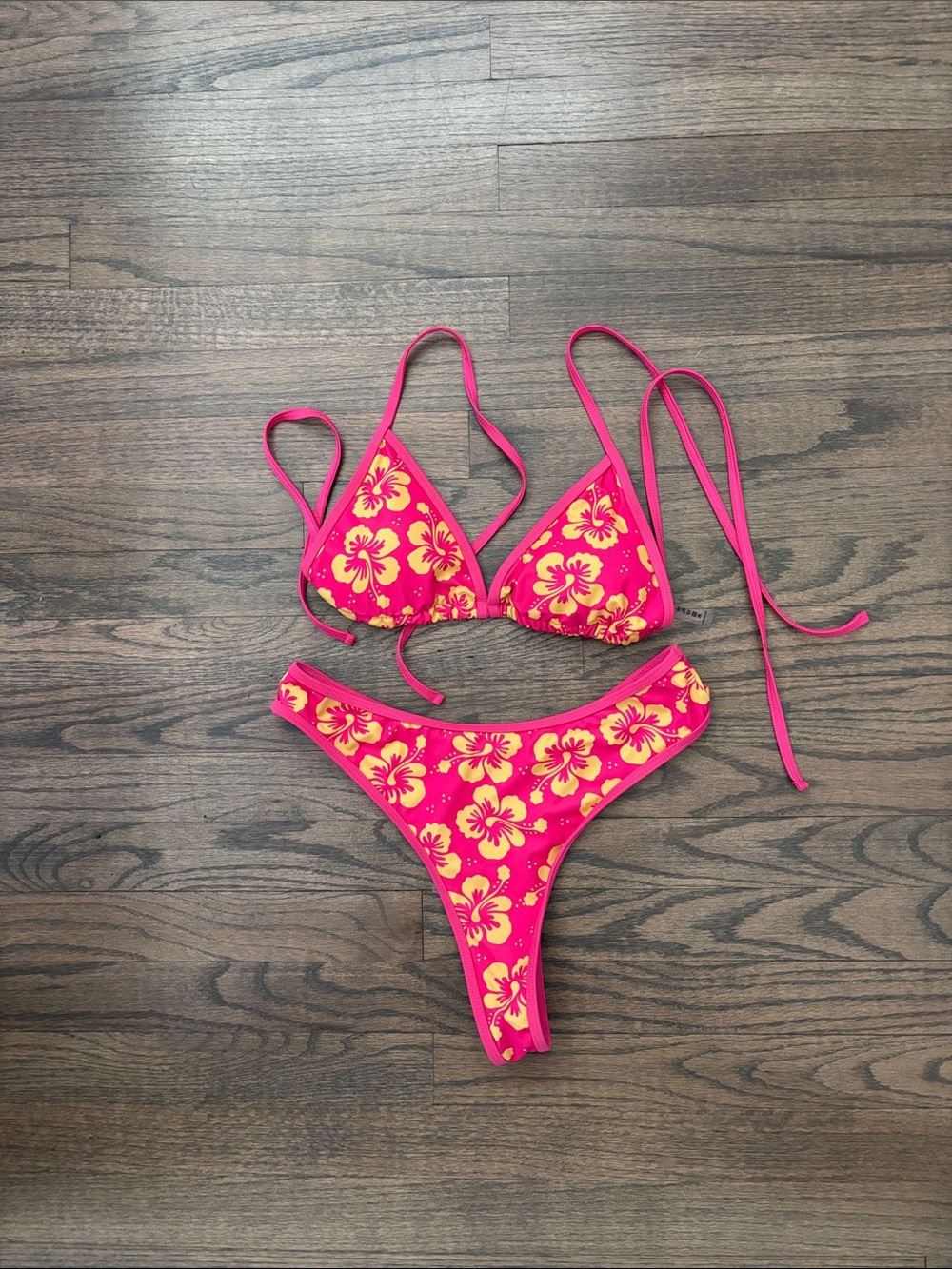 Pink Floral Halter Bikini Set - Women Swim